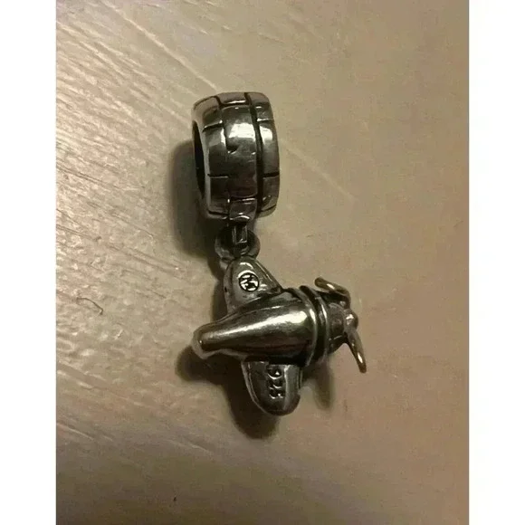 925 Silver | Airplane Dangle Charm Bracelet Bead - Picture 3 of 5